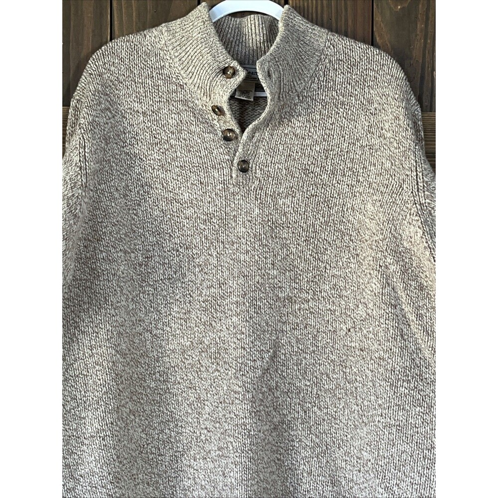 LL Bean 100% Lambs Wool Sweater Mens XXL 2XL Henley Beige Winter Ski - Picture 2 of 8